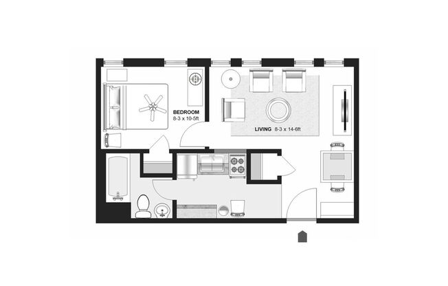 1 bed, 1 bath, 380 sqft, $800, Unit A4