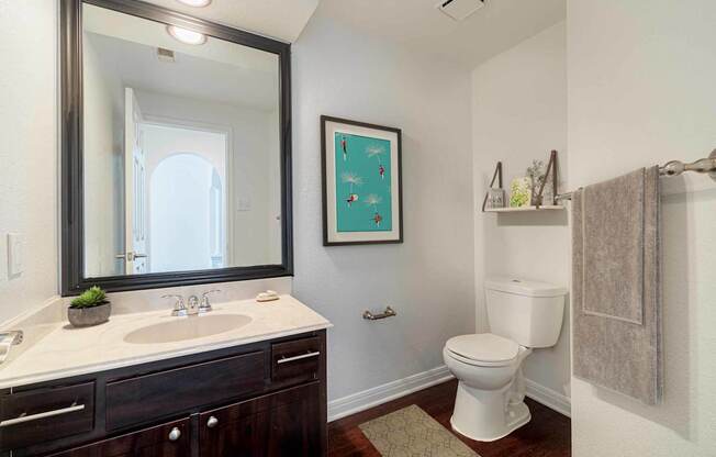 a bathroom with a toilet sink and a mirror