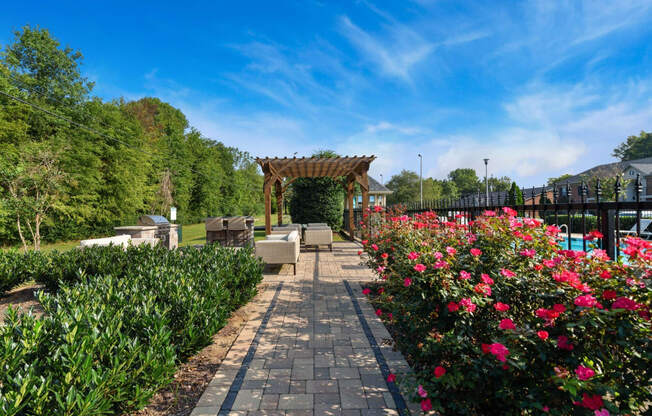 Poolside lounge area at Laurel Valley Apartments in Mount Juliet Tennessee March 2021