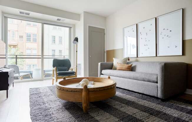 a living room with a couch and a coffee table