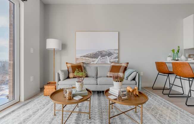 Living room at TREO Apartments, Cleveland, OH