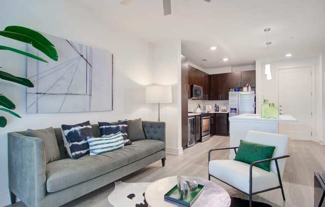 Living Room and Kitchen at Millworks Apartments, Georgia, 30318