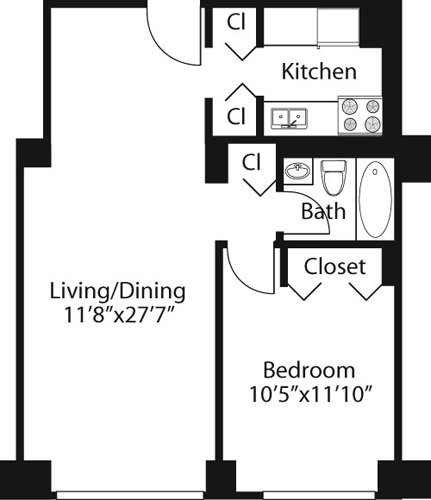 1 bed, 1 bath, 634 sqft, $5,191, Unit 18L