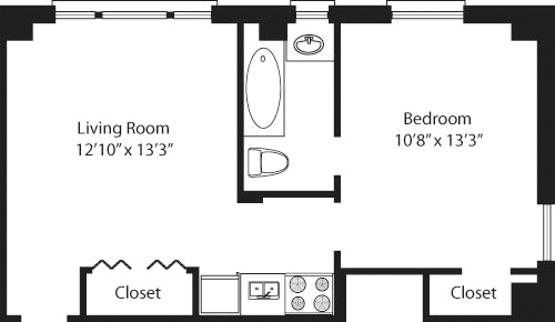 1 bed, 1 bath, 536 sqft, $4,802, Unit 06K