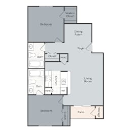 2 beds, 2 baths, 950 sqft, $750