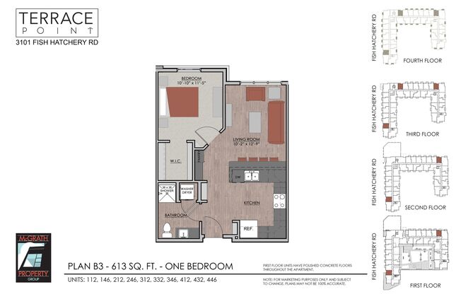 1 bed, 1 bath, 613 sqft, $1,595, Unit 332