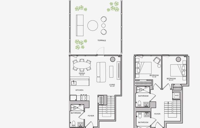 2 beds, 3 baths, $7,144, Unit G29