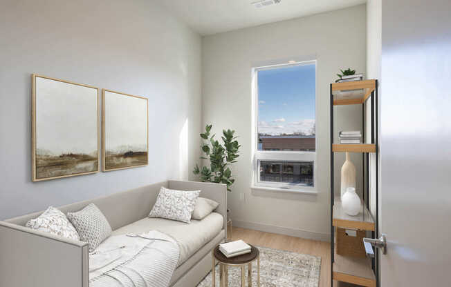 Den with hard surface flooring