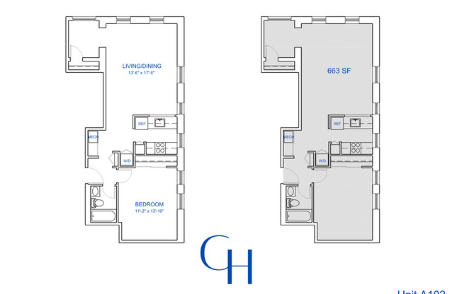 2 beds, 1 bath, 680 sqft, $2,036, Unit A-102