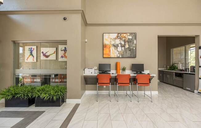 Clubhouse with dining area at Woodbridge Villas Apartments, Sachse, TX, 75048