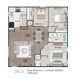 3 beds, 1.5 baths, 1,005 sqft, $1,699