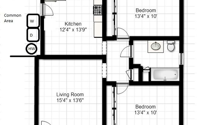 2 beds, 1 bath, 903 sqft, $1,290, Unit D-2