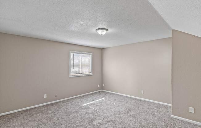 an empty room with carpet and a window