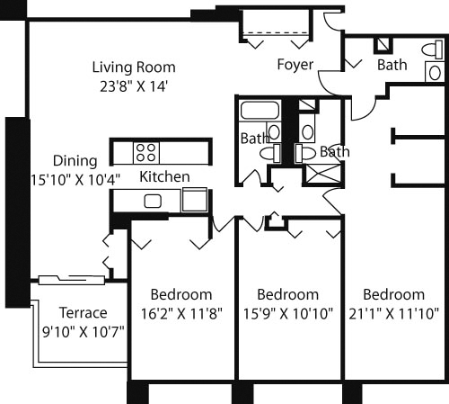 3 beds, 2 baths, 1,744 sqft, $6,085, Unit 3411