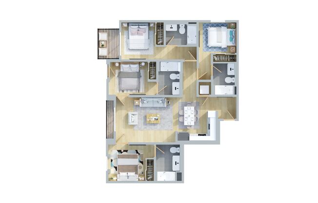 4 beds, 4 baths, 1,370 sqft, $4,855, Unit 401