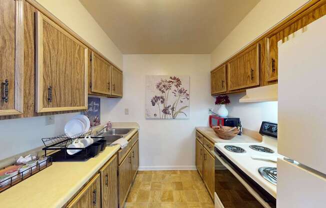 A  kitchen with a refrigerator
