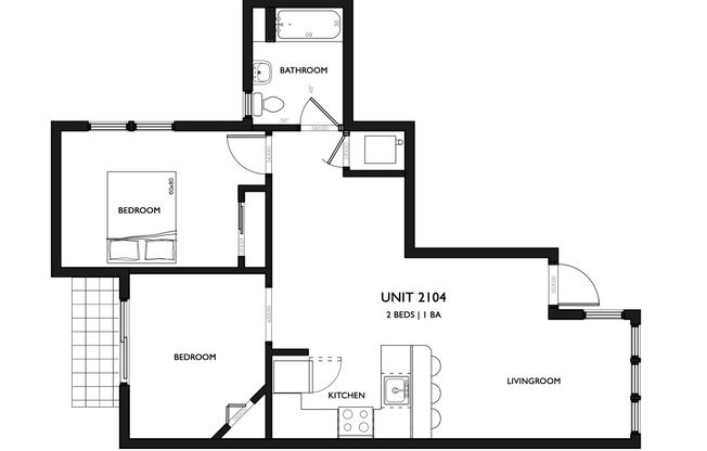 2 beds, 1 bath, 567 sqft, $1,649, Unit 2-104