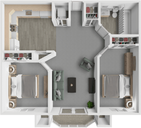 2 bed 1 bath floor plan at Emerald Creek Apartments