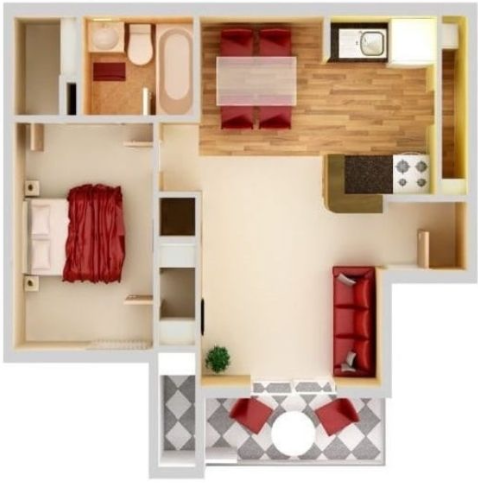 1 bed, 1 bath, 599 sqft, $996