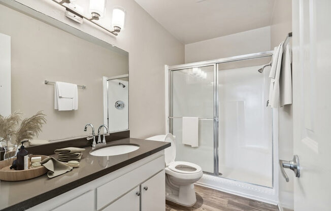 Model bathroom with tub and shower combo