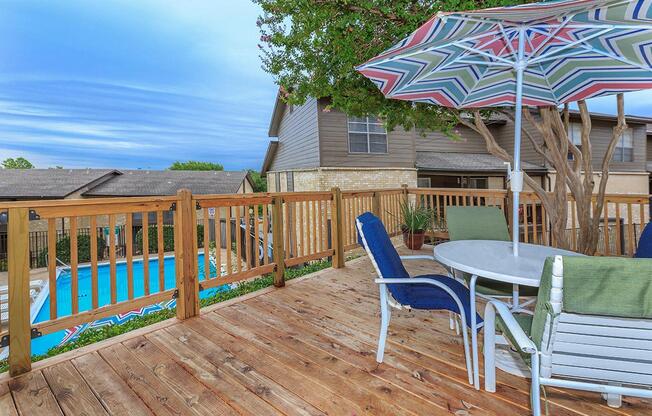 an umbrella sitting on top of a wooden fence