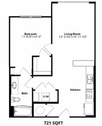 1 bed, 1 bath, 721 sqft, $1,560