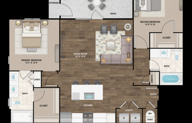 2 beds, 2 baths, 1,118 sqft, $1,569