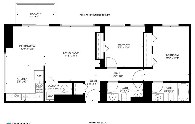 2 beds, 2 baths, 900 sqft, $2,550, Unit 411