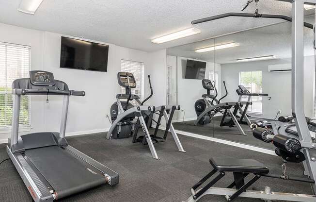 gym equipment at apartment community