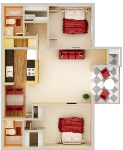 2 beds, 2 baths, 1,018 sqft, $1,397