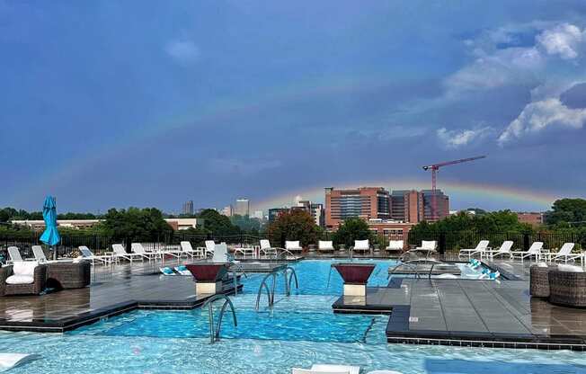 a rainbow over the pool