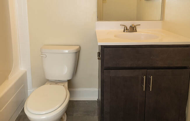 A white toilet sits next to a sink in a bathroom.