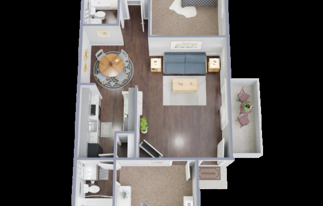 2 beds, 2 baths, 863 sqft, $1,259