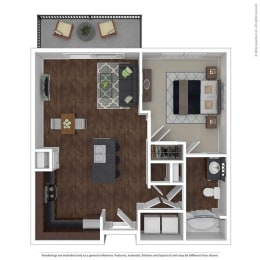 1 bed, 1 bath, 724 sqft, $1,344