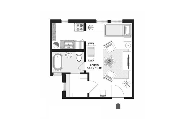 Studio, 1 bath, 355 sqft, $750, Unit 205