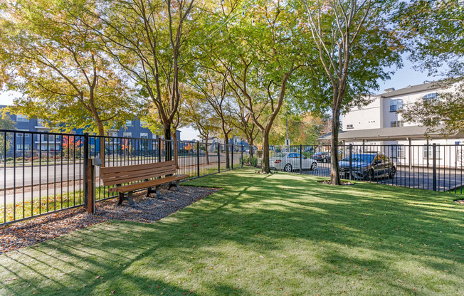 Our newly renovated dog park is now open, featuring fresh turf and plenty of space for your furry friends to play and socialize.