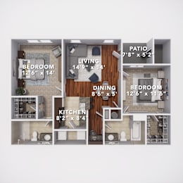 2 beds, 2 baths, 997 sqft, $1,786