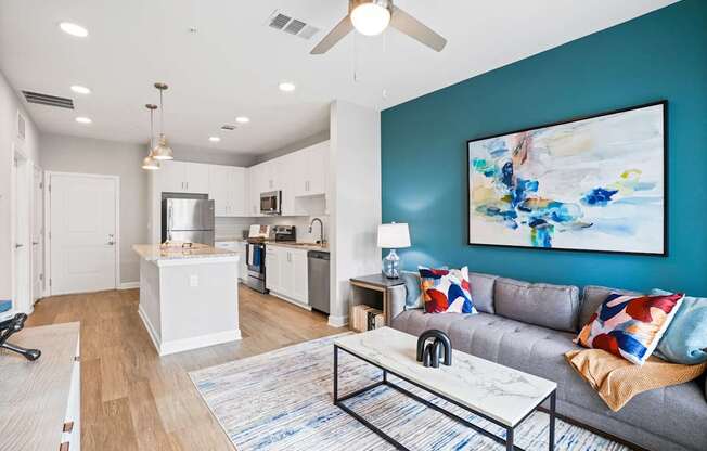 Living Area With Kitchen View at Mason Stuart, Stuart, FL, 34997