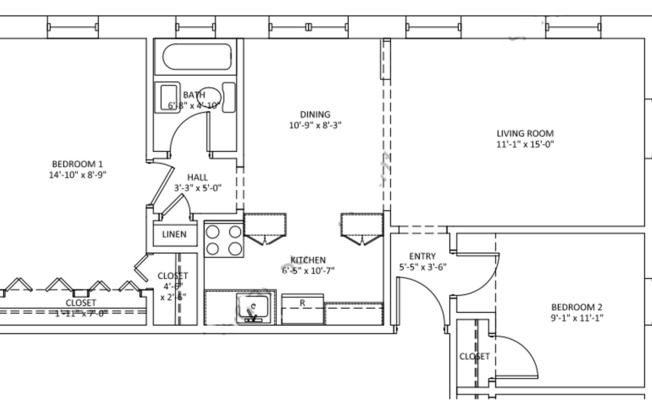 2 beds, 1 bath, 875 sqft, $1,295, Unit 103