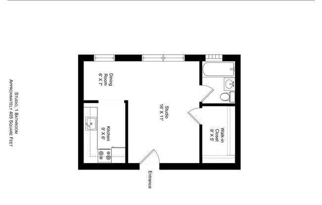 Studio, 1 bath, 405 sqft, $1,275, Unit 307