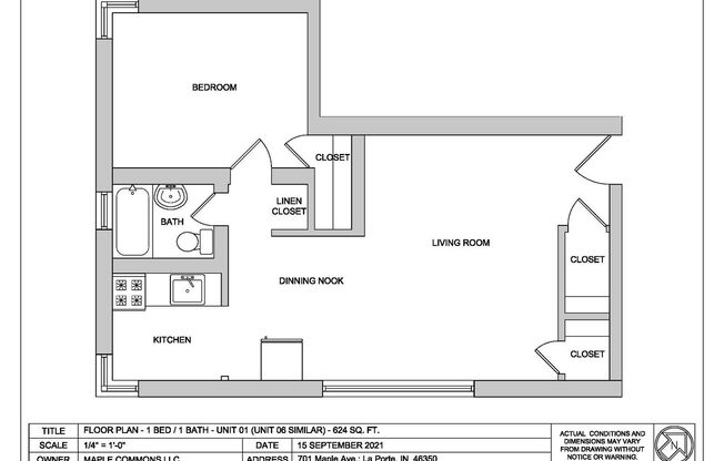 1 bed, 1 bath, 624 sqft, $880, Unit 301