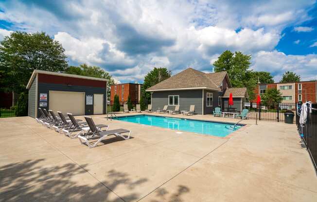 our apartments have a swimming pool with lounge chairs