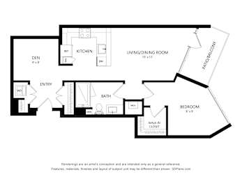 1 bed, 1 bath, 844 sqft, $3,692