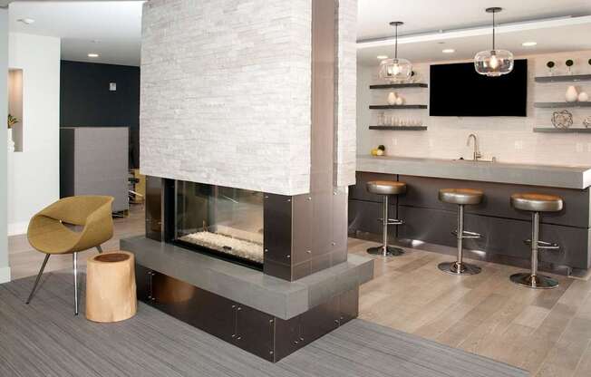 Clubhouse Catering Kitchen and Fireplace at The Finn I, St. Paul, MN 55116