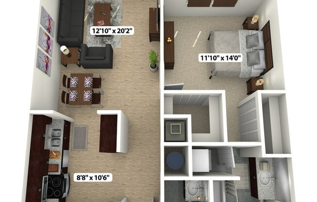 1 bed, 1.5 baths, 750 sqft, $2,087