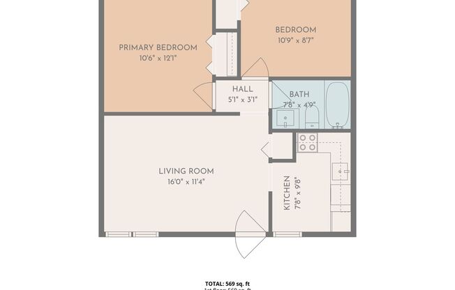 2 beds, 1 bath, $1,075, Unit 204