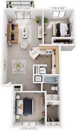 2 beds, 1 bath, 919 sqft, $1,397