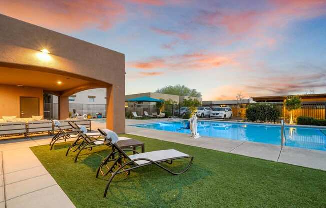 Pool and Lounge Chairs at Avilla Preserve Apartment Homes in Tucson Arizona