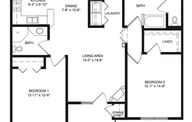 2 beds, 2 baths, 1,175 sqft, $1,260, Unit CT-205