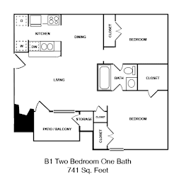 2 beds, 1 bath, 741 sqft, $1,384